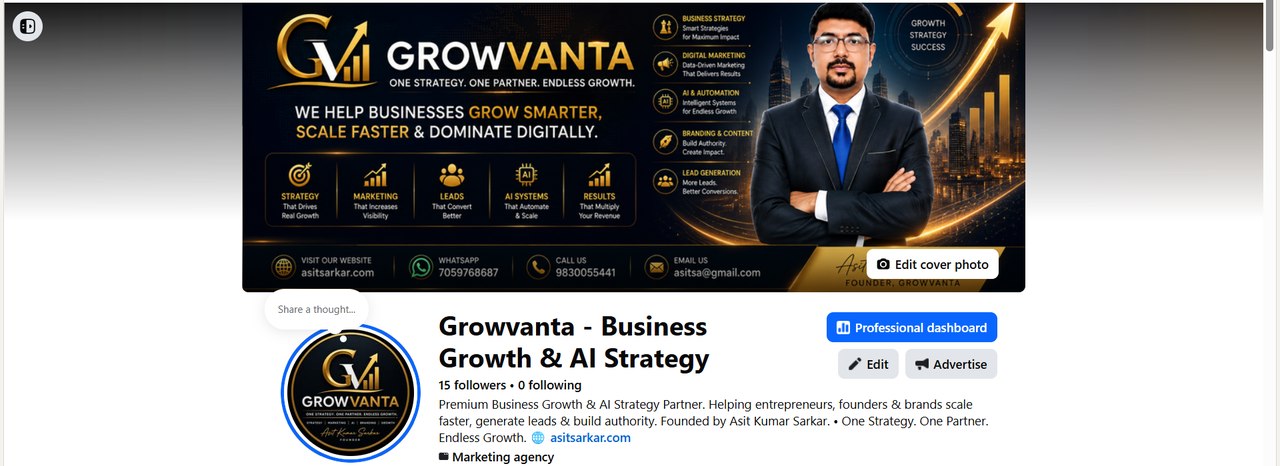GrowVanta Facebook Page managed by Asit Kumar Sarkar